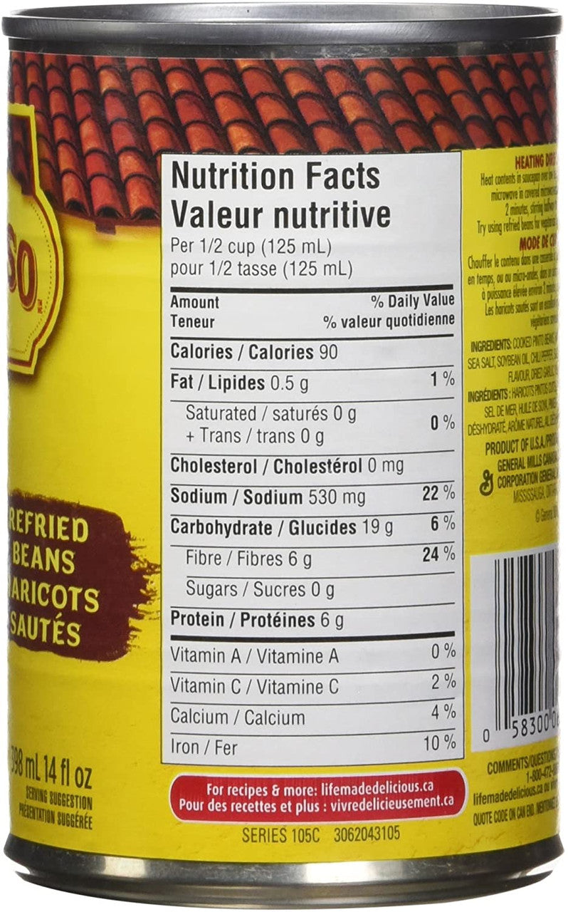 Old El Paso Refried Beans – 398ml (14 fl.oz) Nutrition Facts